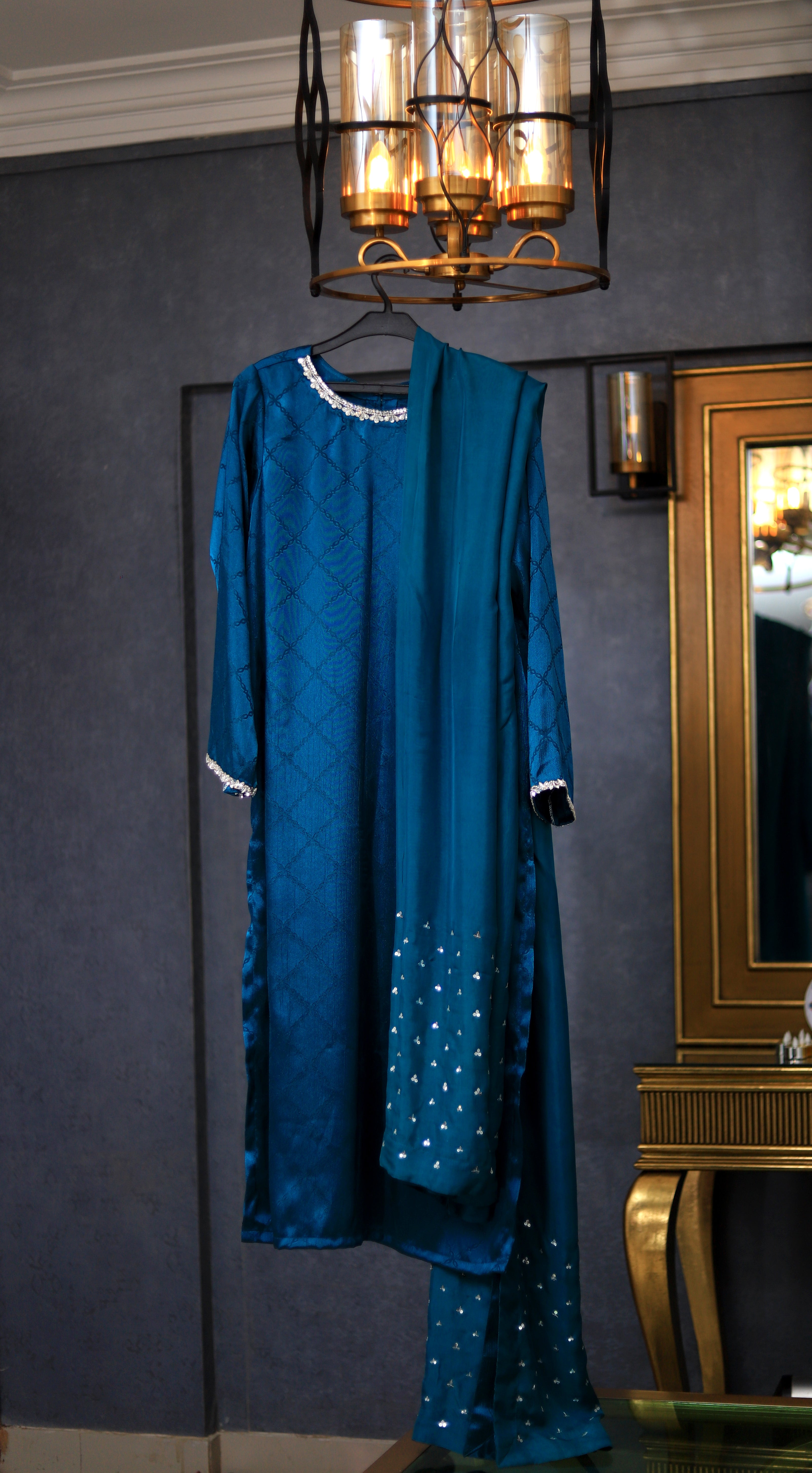 Deep Sea Teal Silk Stitched 3 Piece Suit