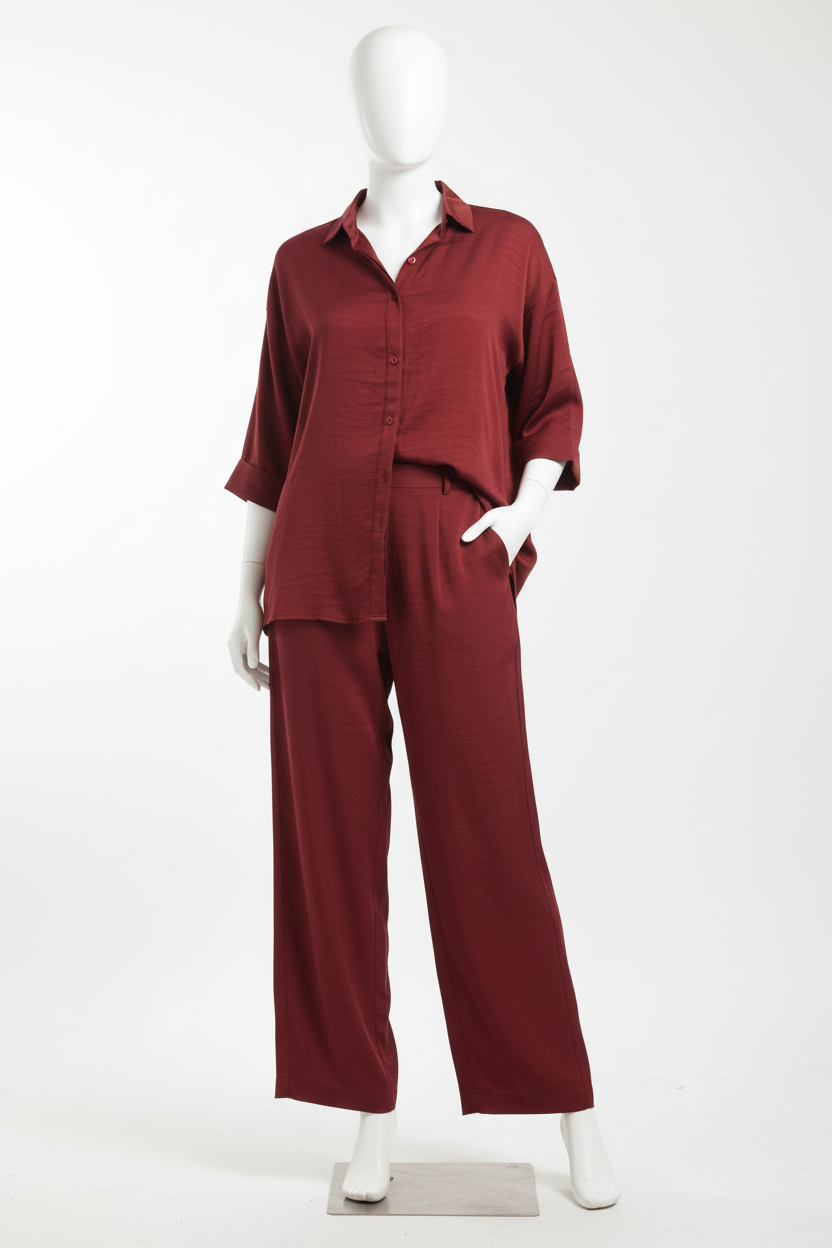 Royal Maroon Textured Co-ord Set Stitched 2 Piece