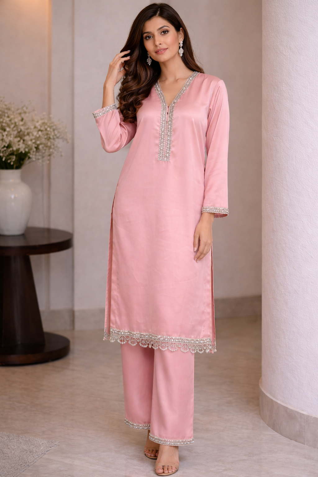 Rosé Aura Silk Stitched 3 Piece Suit