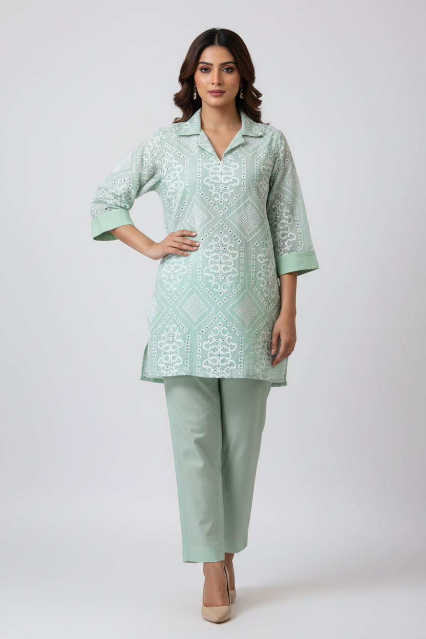 Mint Muse Embroidered Co-ord Set Stitched 2 Piece