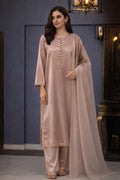 Earthen Beige Glow Silk 3 Piece Stitched Suit
