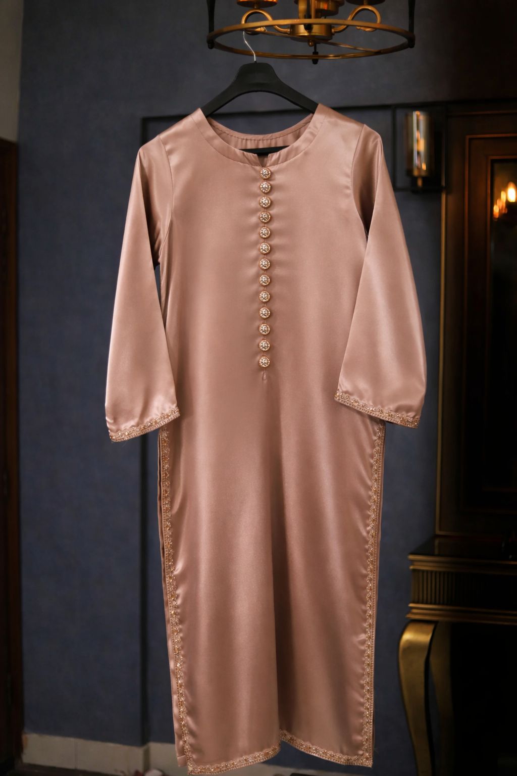 Earthen Beige Glow Silk 3 Piece Stitched Suit