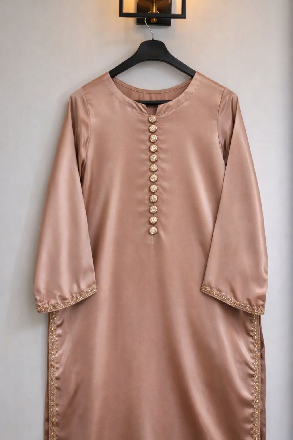 Earthen Beige Glow Silk 3 Piece Stitched Suit